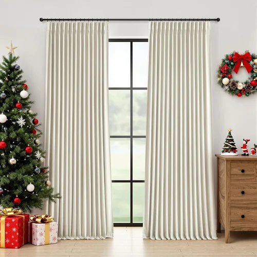 Vista 10 de YZ HOME Cortinas opacas con pliegues pellizco de lino texturizado de 102 pulgadas de largo, 2 paneles para dormitorio, pestañas traseras con riel