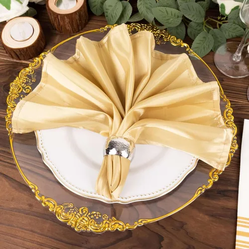 Vista 8 de Efavormart - Paquete de 5 servilletas de tela de satén a rayas color champán, reutilizables, sin arrugas, 20 x 20 pulgadas, para bodas, fiestas