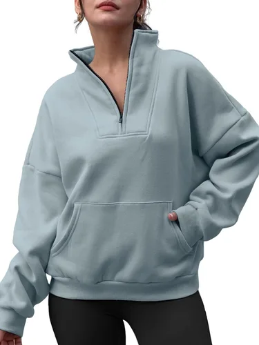 Vista 5 de Trendy Queen Sudaderas con media cremallera para mujer, sudaderas con capucha de gran tamaño, suéteres de otoño 2023 Y2K ropa de invierno