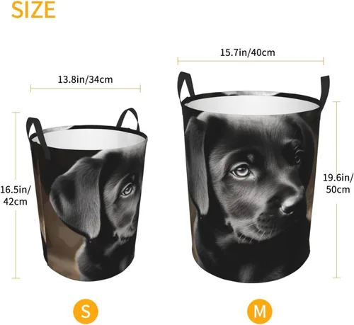 Vista 5 de Black Labrador Puppy print Circular Hamper Waterproof Storage Bin Organizer Basket Laundry Hamper With Handles For Clothes Toys Small