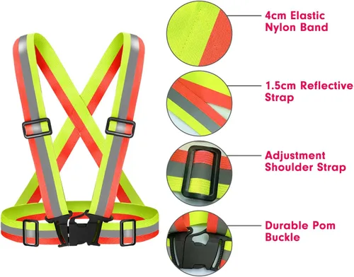 Vista 4 de High Visibility Reflective Vest Safety Vest Running Reflective Gear Adjustable Reflective Vest for Walking,Jogging,Hiking,Night Cycling