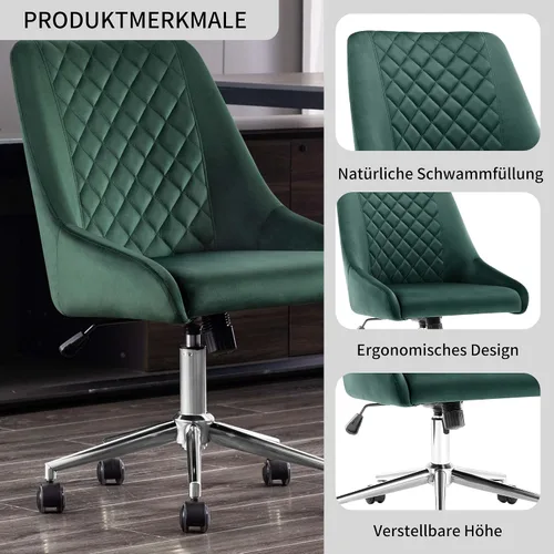 Vista 6 de Duhome - Silla de oficina en casa de terciopelo con ruedas, silla giratoria con respaldo, silla tapizada ajustable para computadora sin brazos