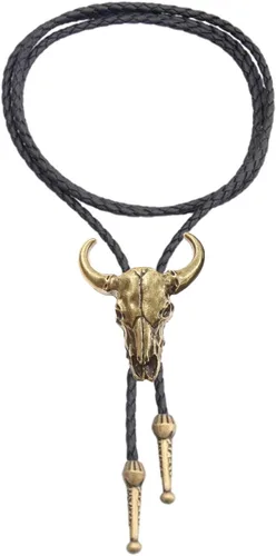 Vista 87 de Jeilwiy Corbata de bolo para hombre, corbata de vaquero occidental, collar de corbata de bolo dorado, corbata de cuero, corbata de Halloween