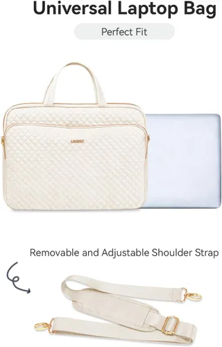 Vista 4 de Funda para laptop para mujeres y hombres, bolsa de mensajero, 14 Beige