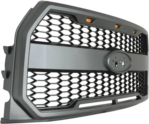 Vista 4 de Rejilla superior delantera apta para F150 2015-2017 con luz ámbar estilo de malla gris