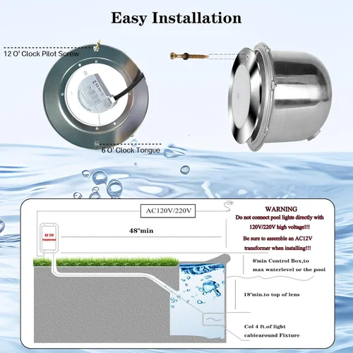 Vista 6 de Luz de piscina de 10 pulgadas para piscina enterrada, luz LED de piscina interior de 12 V CA, control remoto, luces de piscina subacuáticas