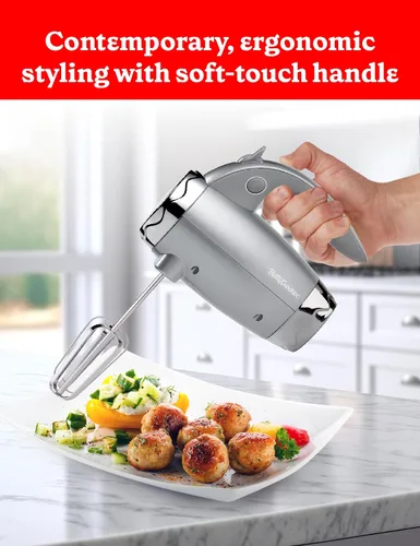 Vista 5 de BETTY CROCKER Batidora de mano de 7 velocidades, 250 W, batidora eléctrica con batidores y ganchos para masa, batidora de mano eléctrica ergonómica