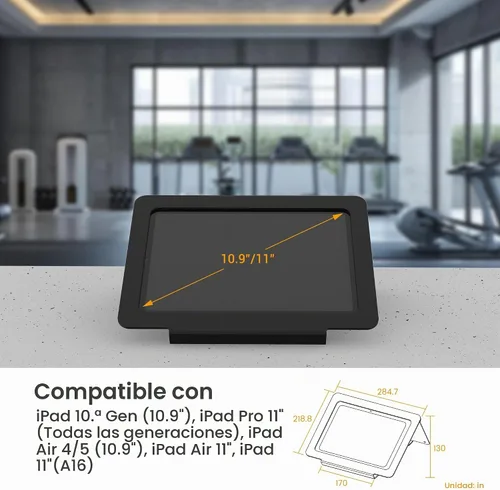 Vista 4 de Soporte de escritorio para tableta, todo de metal ergonómico 30 con bloqueo de cable de seguridad para oficina, mostrador de puntos de venta