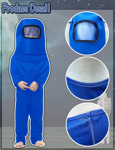 Vista 5 de Disfraz de astronauta para niños, traje espacial rojo y azul, overol de Halloween, mochila de cosplay, disfraces para niños de 3 a 10 años