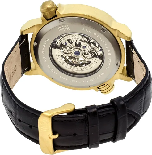 Vista 2 de Reign Reloj Thanos para hombre, esfera negra, bisel dorado, correa de cuero negro REIRN2105, Negro