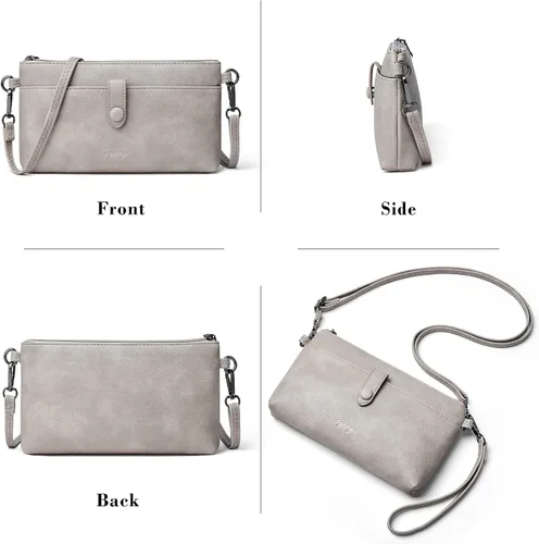 Vista 6 de OPAGE Bolso cruzado para mujer, de cuero suave, bolso cruzado de hombro, ligero, triple cremallera, bolso para teléfono celular