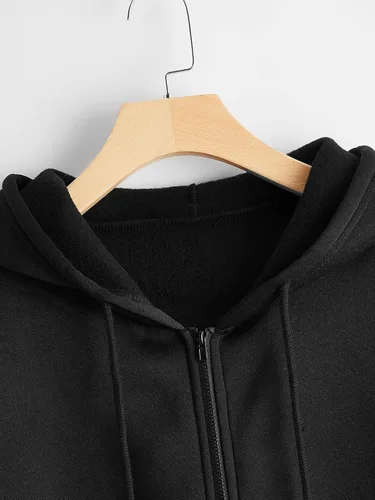 Vista 3 de MakeMeChic Sudadera con capucha de manga larga con cremallera y cordón de gran tamaño para mujer