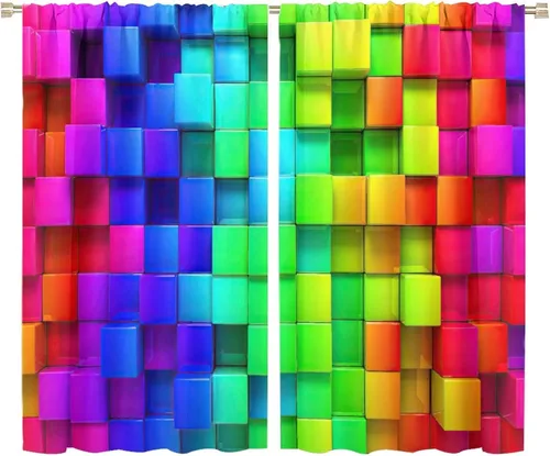Vista 70 de Cortinas opacas abstractas de arco iris, pintura de color arcoíris con gotas, diseño gráfico creativo con bolsillo para barra, para sala de estar