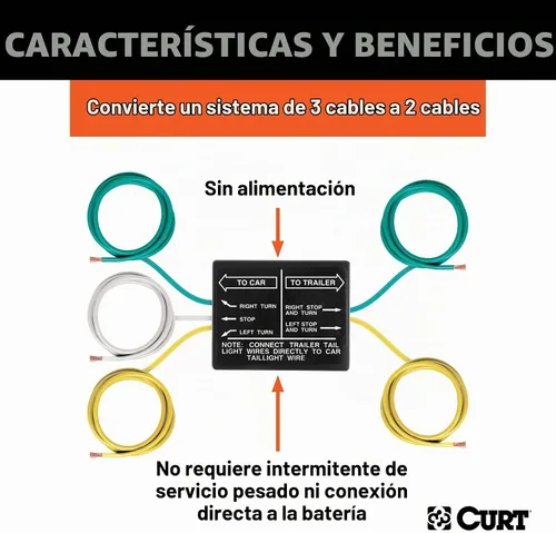 Vista 2 de CURT 58240 Convertidor de luz trasera de empalme de 3 a 2 cables sin alimentación, no compatible con luces LED