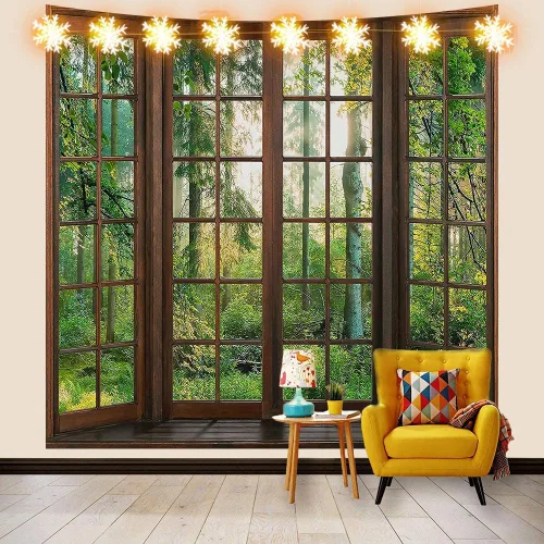 Vista 11 de Aidatain Tapiz Natural de Bosque Verde Escenario de Ventana Tapiz Estético de Pared para Dormitorio Franela 40" L x 30" A Manta de Playa Sala