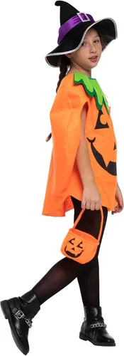 Vista 4 de Spooktacular Creations Disfraz unisex de calabaza de bruja grande para niños con canasta de juguetes, sombrero de bruja para niños pequeños, fiesta