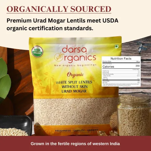 Vista 8 de Darsa Organics Urad Dal Split Without Skin (Urad Mogar) 2 libras – Lentejas partidas de matpe blanco orgánico USDA Sin OMG, proteína a base