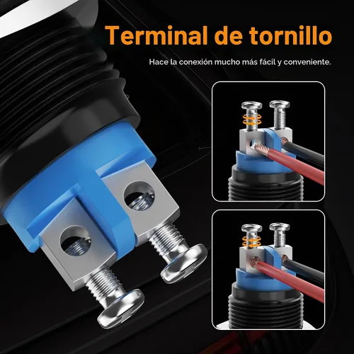 Vista 4 de DaierTek Interruptor de botón momentáneo de 0.630 in, terminales de tornillo de 12 V 5 A, carcasa negra, impermeable, 3A, 250 V, interruptor