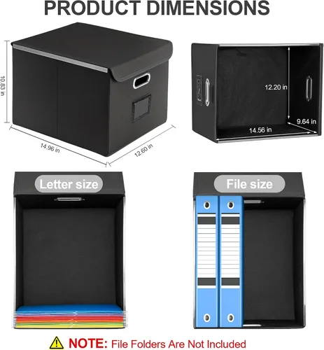 Vista 2 de Hleelomi Caja de archivos plegable con tapa y deslizador de plástico, organizador de documentos colgantes para oficina/hogar, 14.96 x 12.6 x 10.83