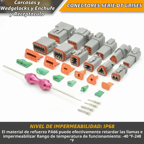 Vista 8 de Kit de conectores Deutsch DT de 217 piezas, 12 kits con crimpadora y herramienta de extracción de terminales, resistente al agua IP68 de 2, 3, 4, 6