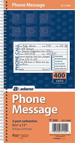 Vista 2 de Adams Libro de mensajes para teléfono, duplicado sin carbono, 5.50 x 11 pulgadas, 4 juegos por página, 400 juegos por libro (SC1154D)