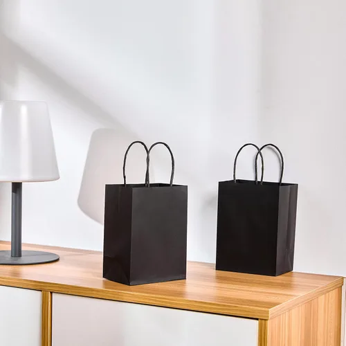 Vista 7 de SUNCOLOR 25 bolsas pequeñas de regalo negras con asas, mini bolsas de regalo de 6 pulgadas para recuerdos de fiesta, golosinas y recuerdos de boda