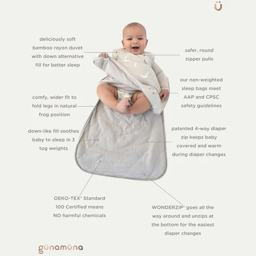 Vista 5 de GUNAMUNA Sacos de dormir para bebés y recién nacidos, cremallera de pañales fácil de cambiar, acogedor, 2.5 TOG