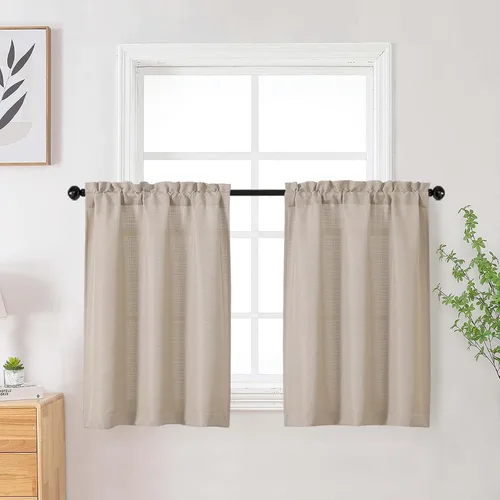 Vista 43 de Cortinas de lino para dormitorio y sala de estar de 96 pulgadas de largo, juego de 2 paneles, con bolsillo para cortinero, filtrado de luz, textura