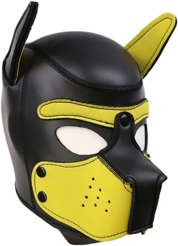 Vista 10 de Máscara de neopreno con capucha de perro y cachorro con bozal desmontable de cara completa máscara de cabeza de animal para Halloween Negro