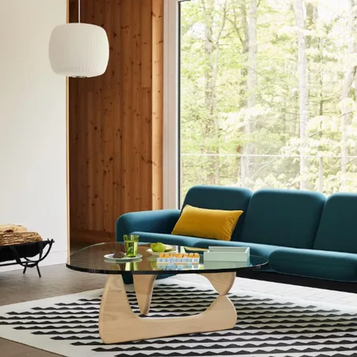 Vista 12 de Mesa de centro de cristal triangular moderna de mediados de siglo para sala de estar, mesa auxiliar minimalista para dormitorio, oficina y recepción