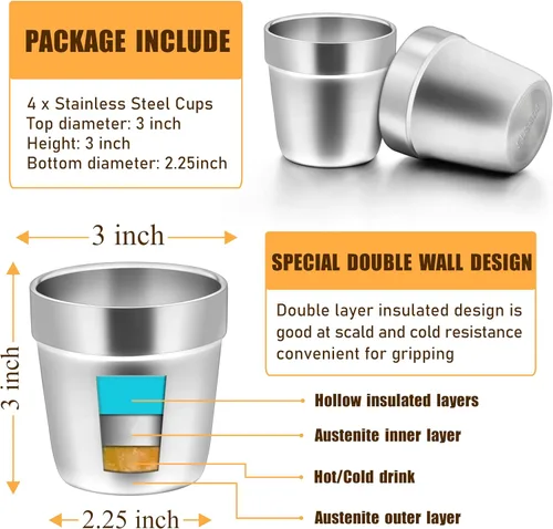 Vista 7 de HaWare Vasos de acero inoxidable para niños pequeños, 6 onzas, 4 paquetes