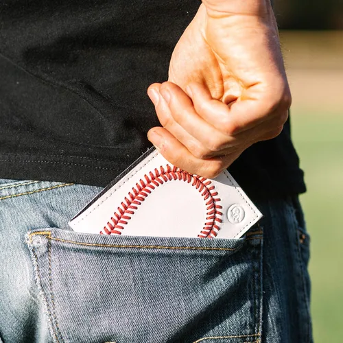 Vista 8 de Billetera de cuero de béisbol para hombre de Pro Style Sports, Blanco