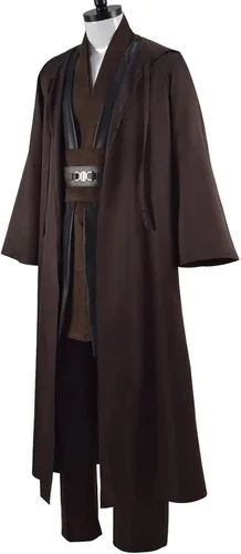 Vista 2 de Disfraz para hombre, uniforme completo, color marrón, bata, capucha y túnica para Halloween