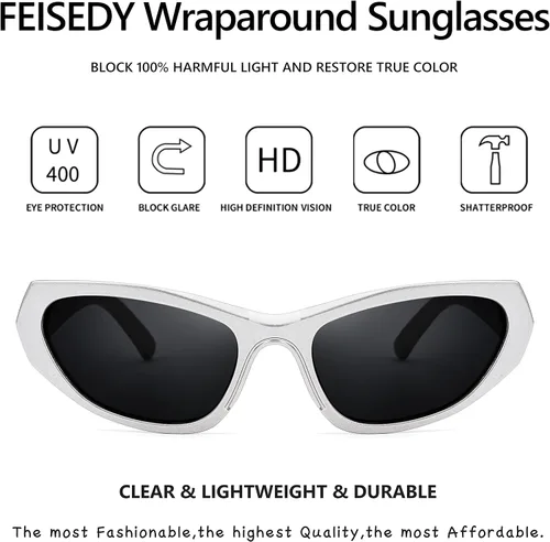 Vista 6 de FEISEDY Gafas de sol para mujeres y hombres con escudo futurista deportivo estrecho de los años 90 gafas de sol punk Y2K B2936 65mm