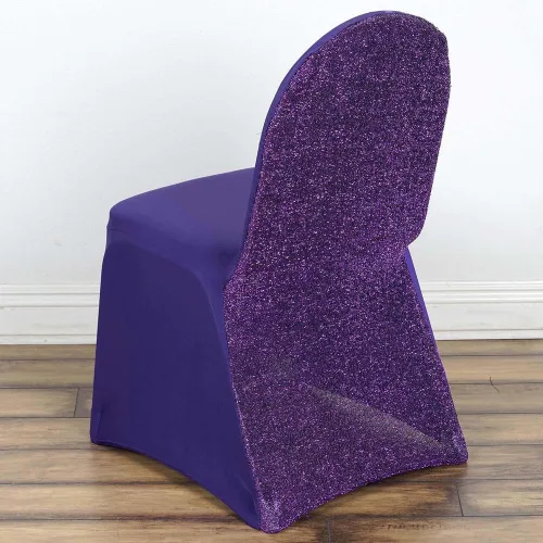 Vista 15 de Tableclothsfactory Funda elástica para silla de banquete de elastano negro con brillo metálico para eventos de comedor para banquete de boda