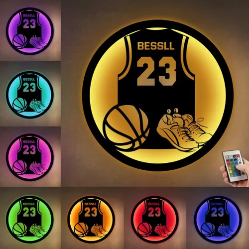 Vista 24 de Letrero de metal de jersey deportivo personalizado con luz LED, nombre y número personalizado, letrero de neón con nombre personalizado, decoración
