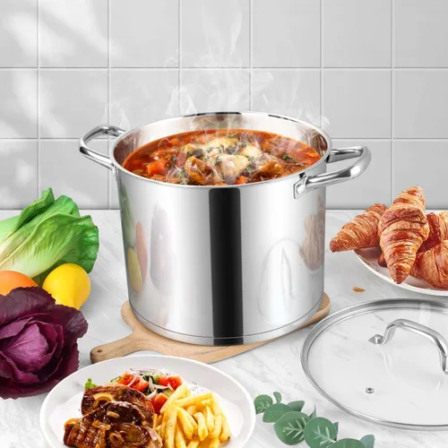 Vista 8 de Herogo Olla de acero inoxidable 18/10 de 12 cuartos de galón con tapa, olla grande y resistente compatible con cocinas eléctricas, de gas