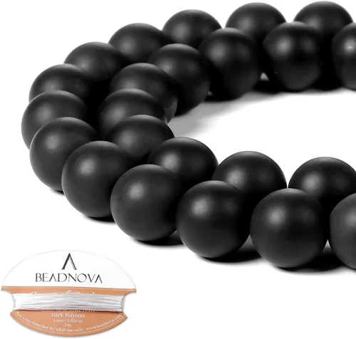 Vista 44 de Cuentas Beadnova redondas de ónix negro de 4 mm, sueltas, para hacer joyas (90-92 piezas)