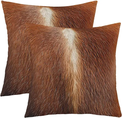 Vista 8 de Juego de 2 fundas de almohada con estampado de piel de vaca de 16"x16", fundas de cojín de piel de vaca para sala de estar, dormitorio, casa