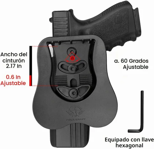 Vista 4 de POLE.CRAFT Funda OWB compatible con Glock 17 (Gen 1-5) / Glock 22 31 (Gen 1-4) compatible con Glock 19 19X 25 44 45 (Gen 1-5) / Glock 23 32