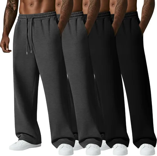 Vista 9 de August Alley Paquete de 4 pantalones deportivos para hombre, grandes y altos, delgados, atléticos, con parte inferior abierta, con cordón y bolsillos