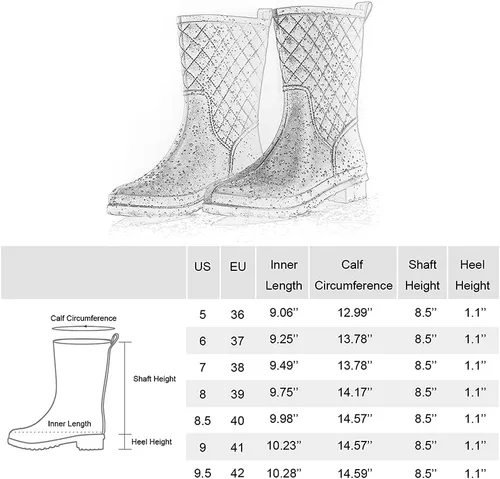 Vista 7 de Petrass Botas de lluvia para mujer, color negro impermeable a media pantorrilla, ligeras, lindo botines de moda para trabajar cómodos zapatos