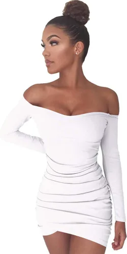 Vista 2 de Chemenwin Mini vestido de túnica corto corto de manga larga para mujer