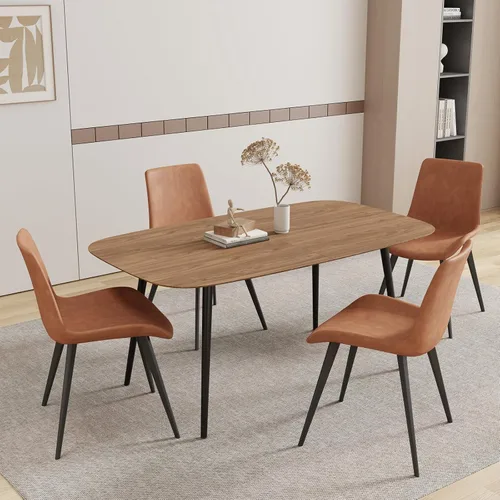 Vista 28 de HIPIHOM Mesa de comedor moderna de granja de 47.2 pulgadas, mesa de comedor rectangular de madera con patas de metal para 4 personas para comedor