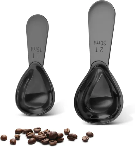 Vista 11 de Conjunto de cucharas de café premium Safring, juego de 2, cuchara de café de acero inoxidable con mango largo, contiene cuchara medidora de 1