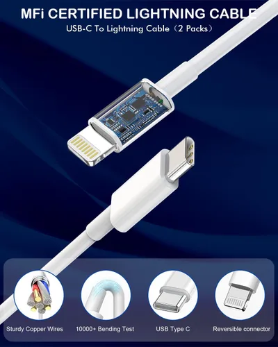 Vista 5 de Cargador rápido para iPhone, 2 unidades de adaptador USB C de doble puerto [certificado Apple MFi] carga súper rápida con 2 cables Lightning rápidos
