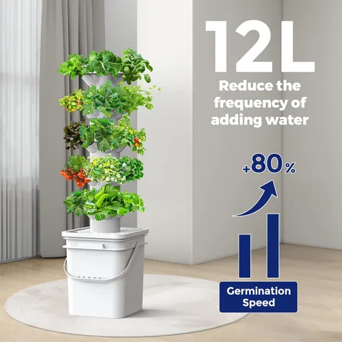 Vista 5 de SJZX - Kit de sistema de cultivo hidropónico, torre hidropónica de 5 capas, 30 agujeros de plantación, sistema de jardinería vertical que ahorra