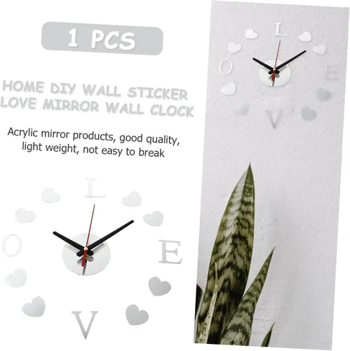 Vista 7 de Reloj de pared con espejo de amor, reloj de pared sin marco, reloj de espejo de corazón, reloj de pared extra grande, etiqueta engomada, reloj