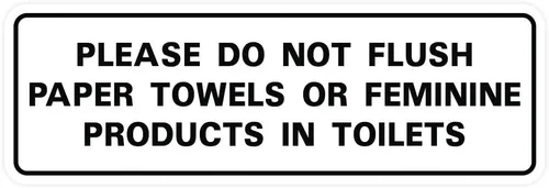 Vista 34 de All Quality Estándar Please Do Not Flush Toallas de papel o productos femeninos en inodoros puerta o pared Letrero Negro - Pequeño (1 paquete)