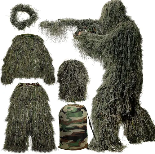 Vista 10 de MOPHOTO Traje de caza de camuflaje 3D 5 en 1, chaqueta, pantalones, capucha, bolsa de transporte para adultos y jóvenes, M/L, XL/XXL